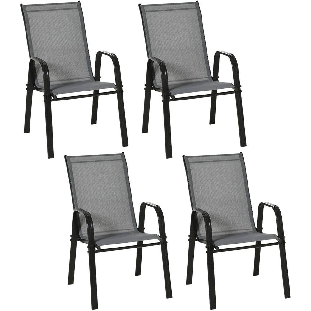 Outsunny Set of 4 Dark Grey Stackable Outdoor Dining Chair Image 2