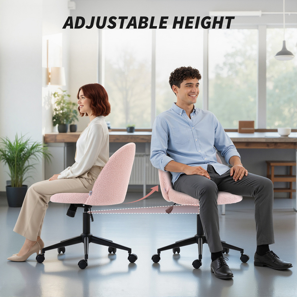 Portland Light Pink Teddy Fleece Height Adjustable Swivel Office Chair Image 6