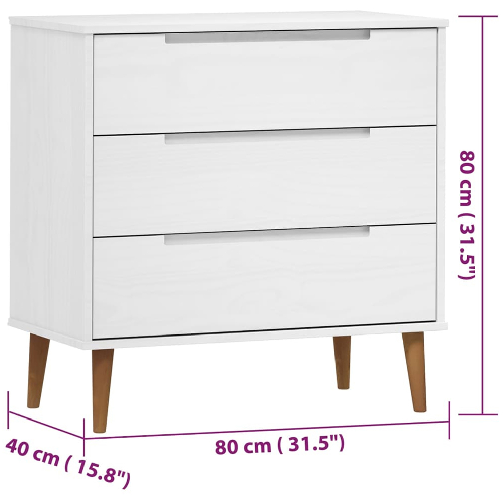vidaXL 3 Drawer White Solid Pine Wood Drawer Cabinet Image 8