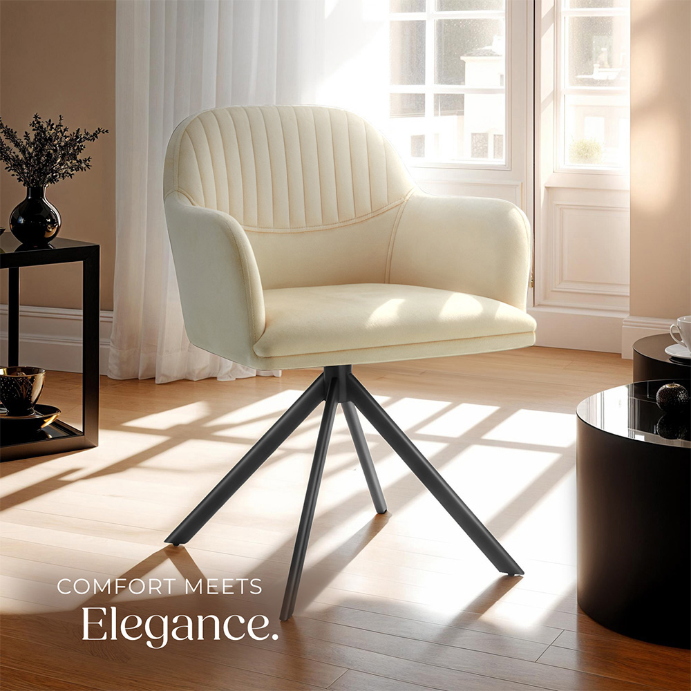 tectake Cream Black Velvet Swivel Armchair Image 4