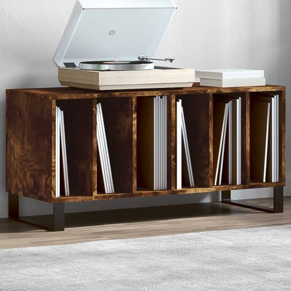 vidaXL 6 Shelf Smoked Oak Record Cabinet Image 1