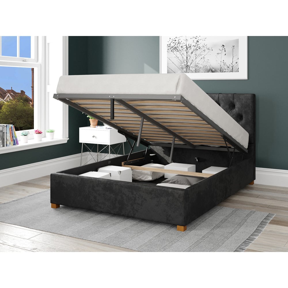Aspire Olivier Single Black Mirazzi Velvet Ottoman Bed Image 2