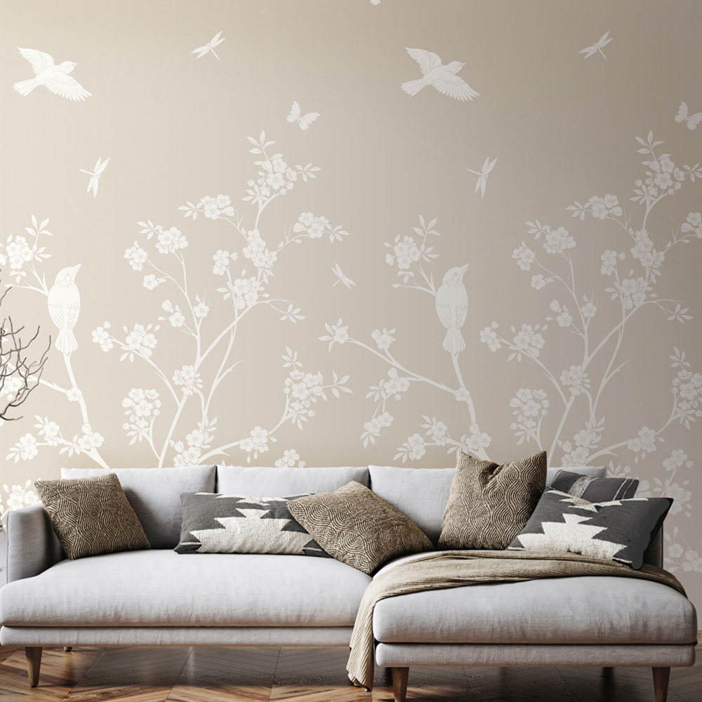 Origin Murals Repeatable Blossom Trail Natural Stone 3 Drop Wall Mural Image 1