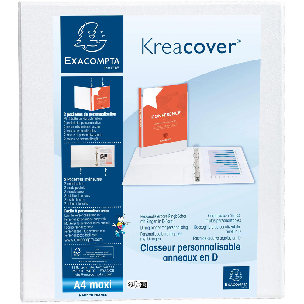 Exacompta Kreacover White PP 2D Ring Binder with 3 Pockets 40mm 10 Pack Image 2