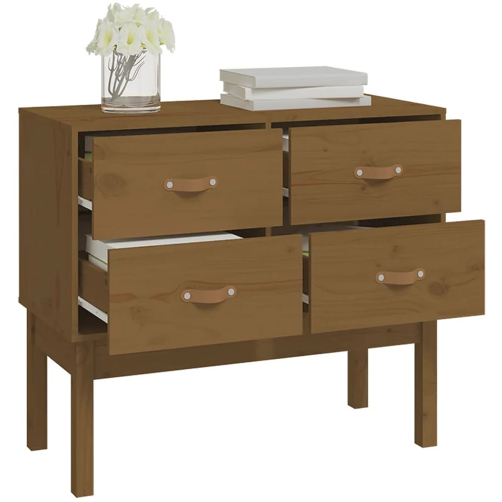 vidaXL 4 Drawer Honey Brown Solid Pine Wood Console Cabinet Image 3