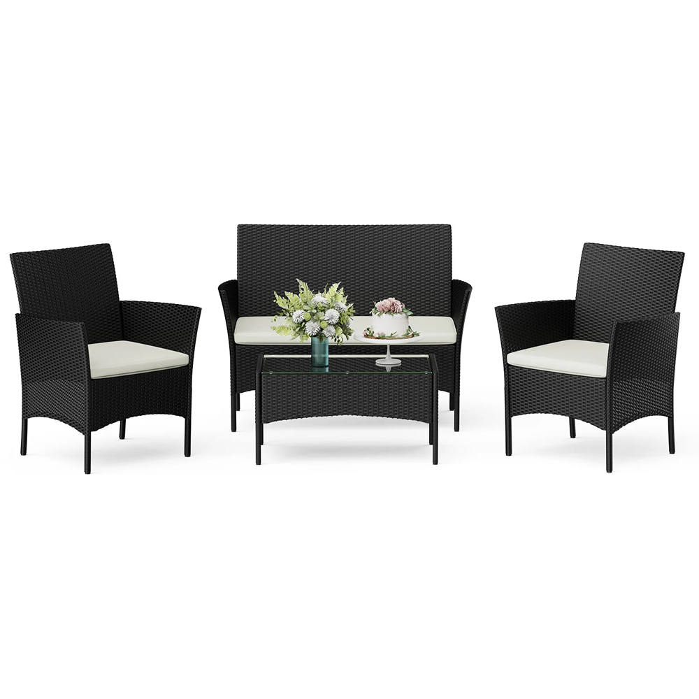 Rattrix 4 Seater Black Rattan Garden Furniture Set with Cushion Image 2