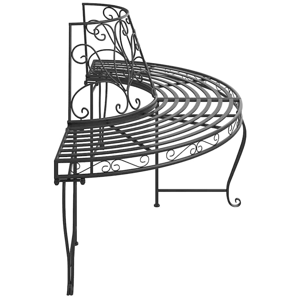 vidaXL 2 Piece Black Metal Scrollwork Half Round Circular Tree Bench Image 4