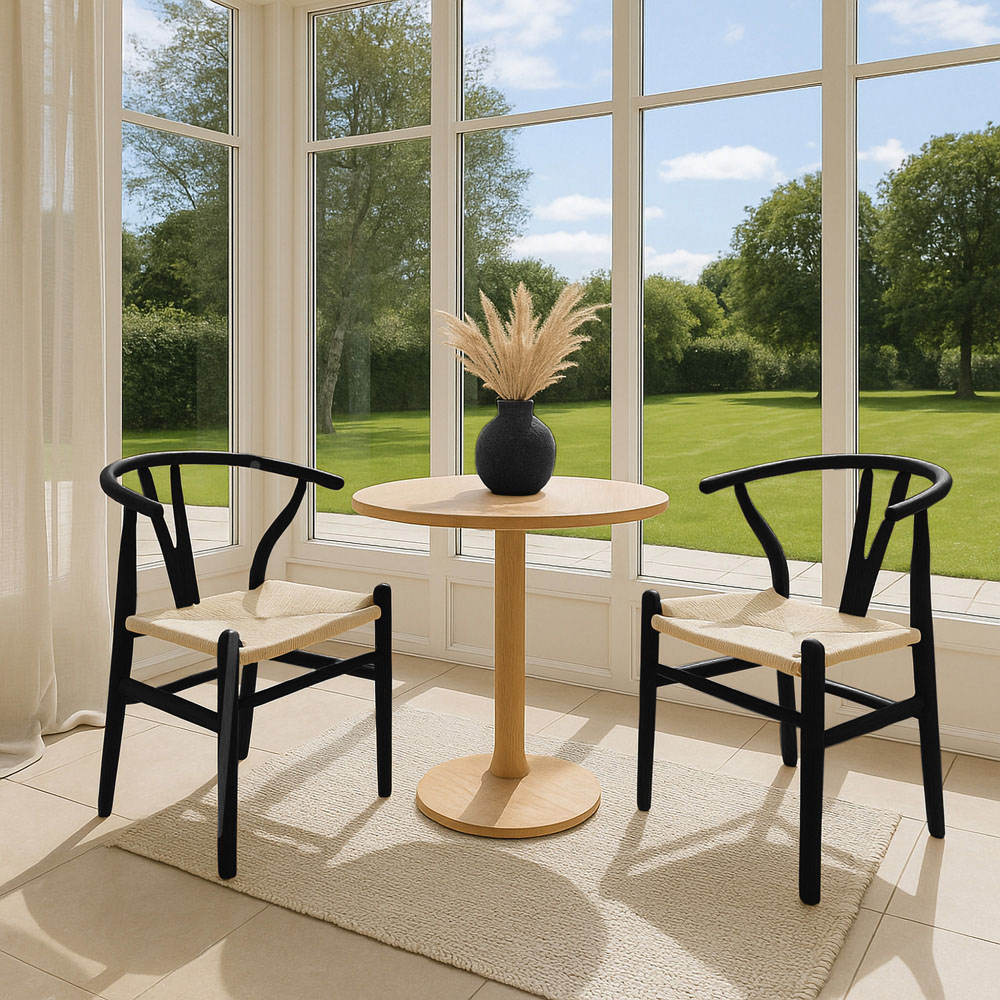 Nicholas Winter Set of 4 Black and Natural Woven Rope Beech Wooden Wishbone Dining Chair Image 4
