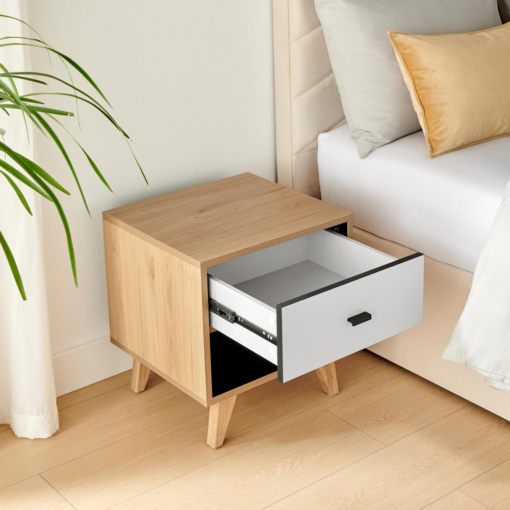 Furniturebox Billet Single Drawer Single Shelf Off White and Wood Effect Bedside Table Image 5