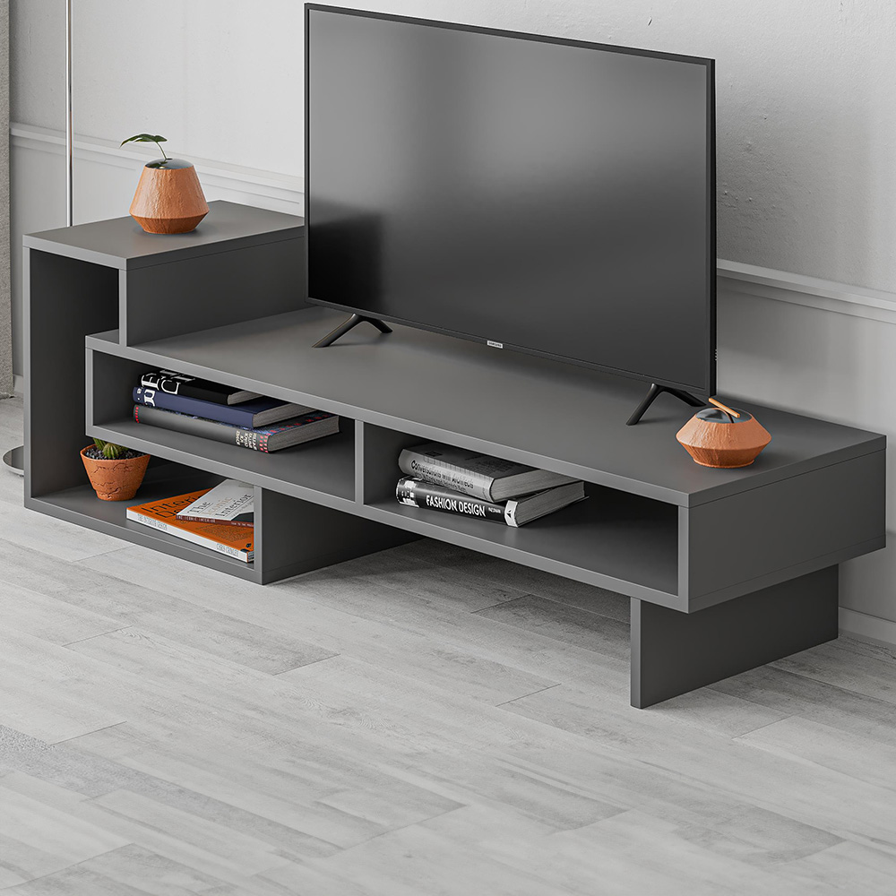 Decortie Tetra Anthracite Multimedia Centre TV Unit with Shelves Image 1