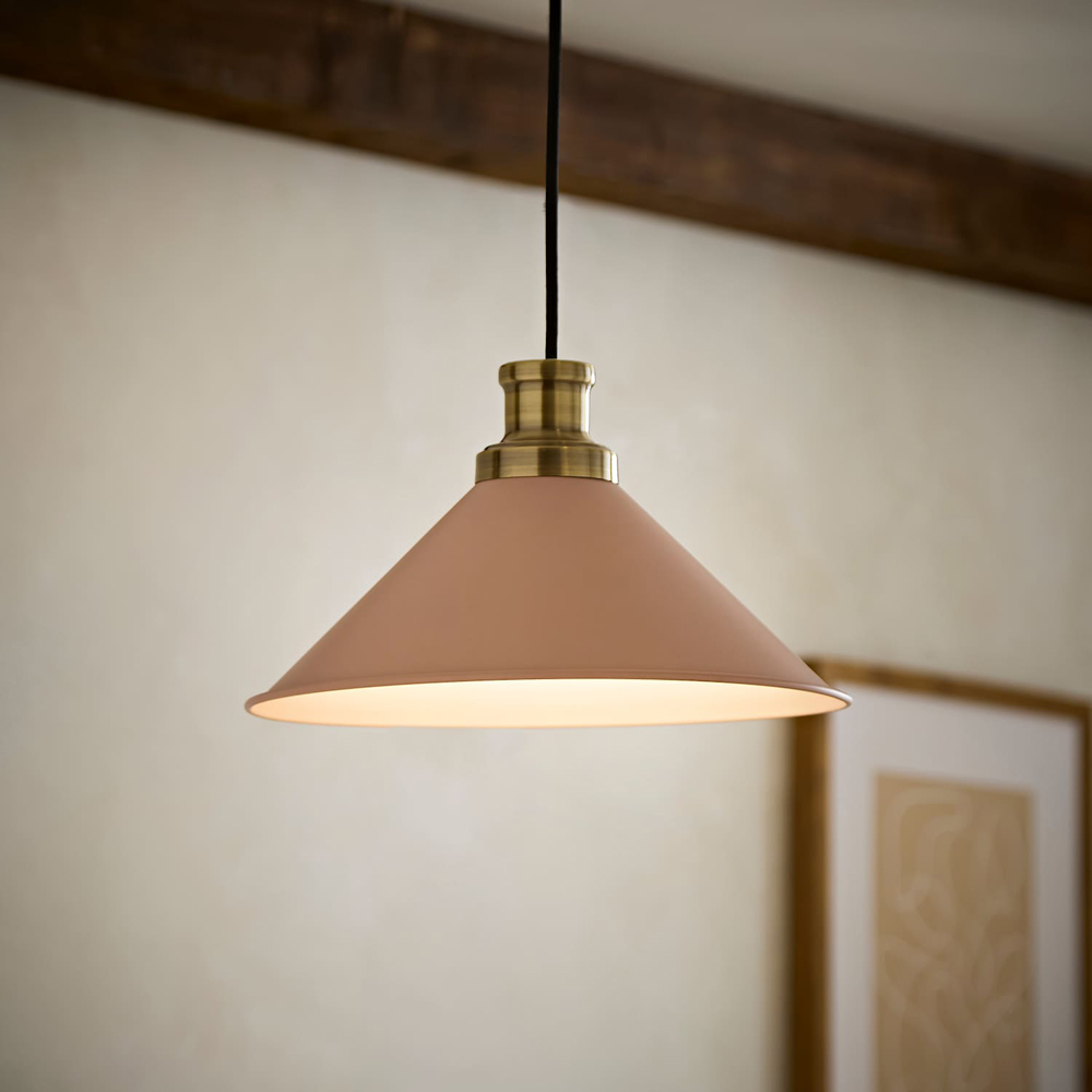 ValueLights Blush Pink Tapered Metal Shade with Rolled Edge and Metallic Fitting Image 6