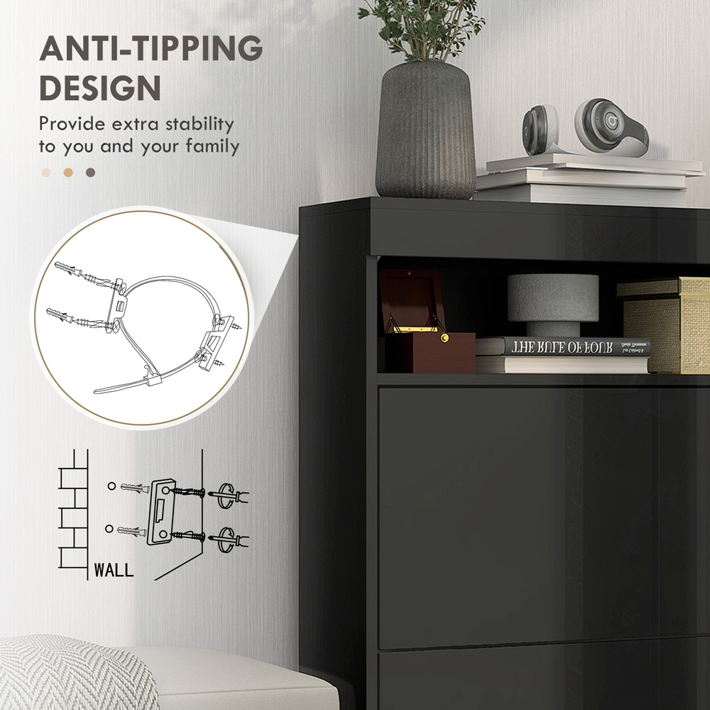 HOMCOM 2 Flip Drawer Black Shoe Cabinet Image 6