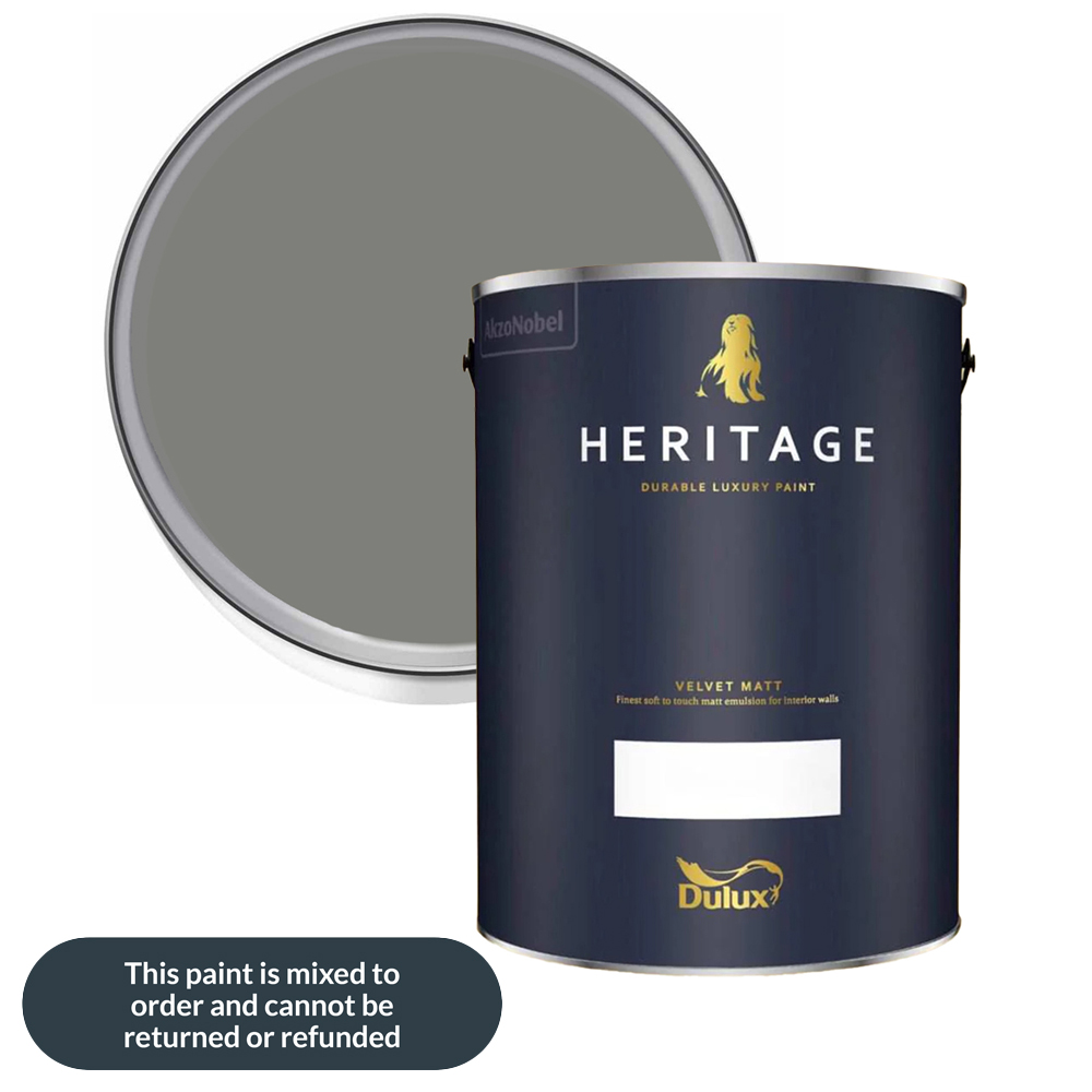 Dulux Heritage Walls and Ceilings Lead Grey Velvet Matt Emulsion Paint 5L Image 1