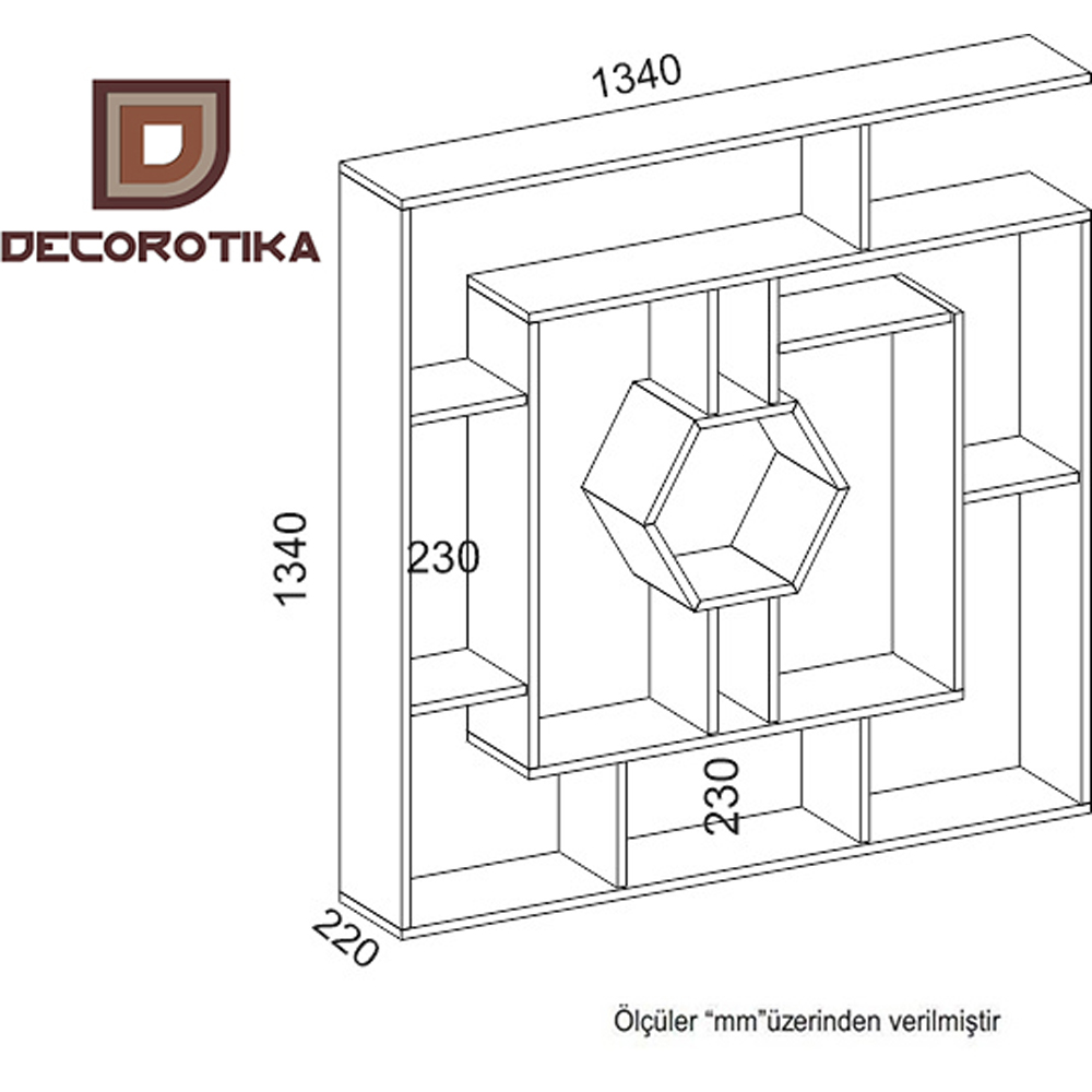 Decorotika Labrina 12 Shelf Oak Hexagonal Geometric Bookcase Image 5