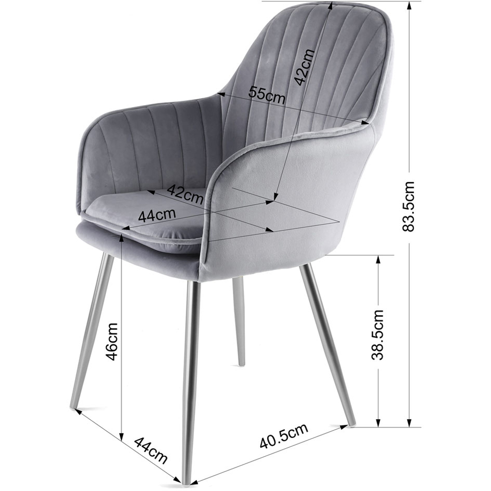Muse Grey Velvet Accent Chair with Silver Legs Set of 2 Image 7