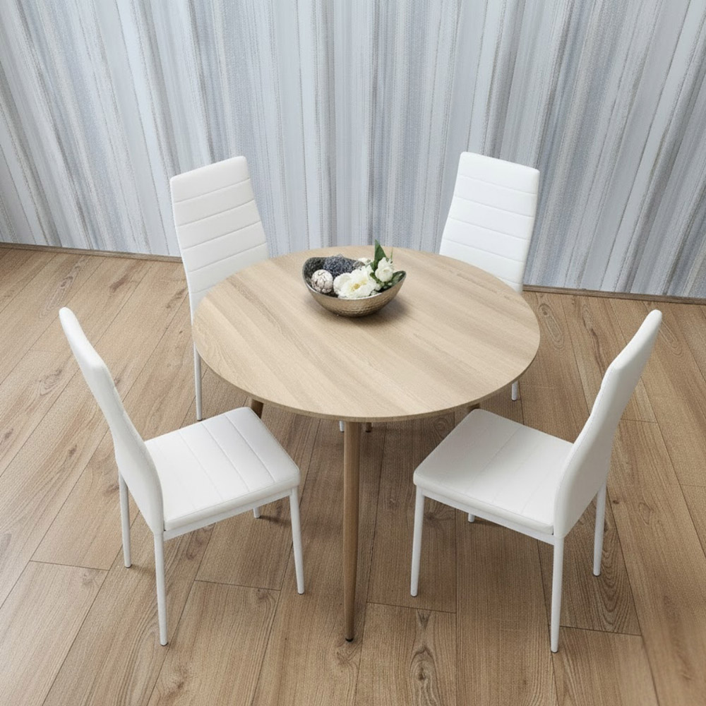 Kosy Koala 4 Seater Faux Leather Round Dining Set White Image 5