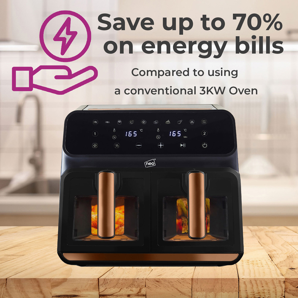 Neo NEO-AIRFRY-6 Black and Copper 8.5L Dual Air Fryer with Glass Window Image 6