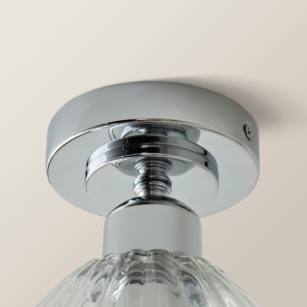 ValueLights Cheltenham Ribbed Dome Shade Chrome Flush Ceiling Light with Bulb Image 3