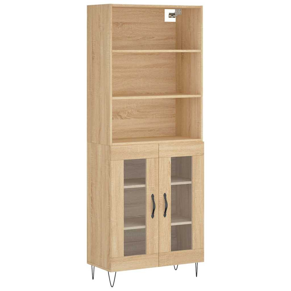 vidaXL 2 Glass Door 3 Shelf Sonoma Oak Highboard Image 2