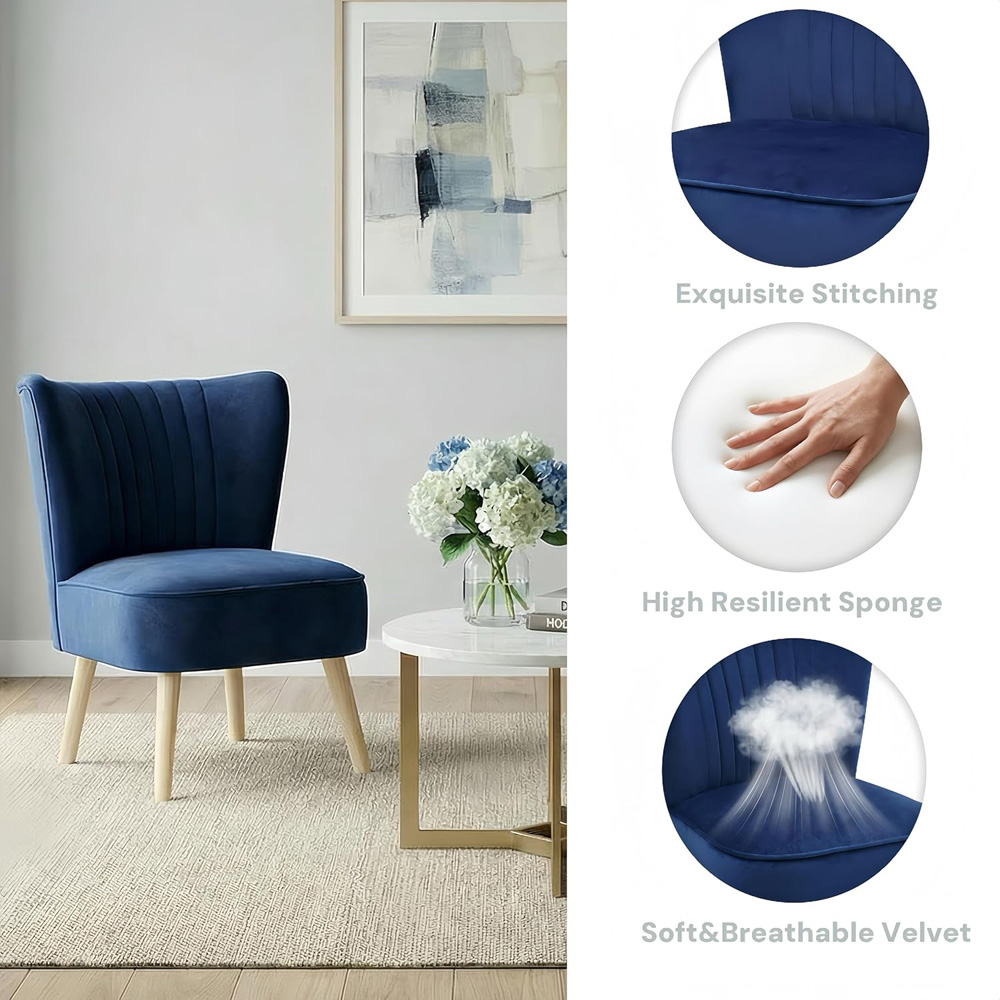Alivio Blue Velvet Upholstered Modern Accent Chair Image 8