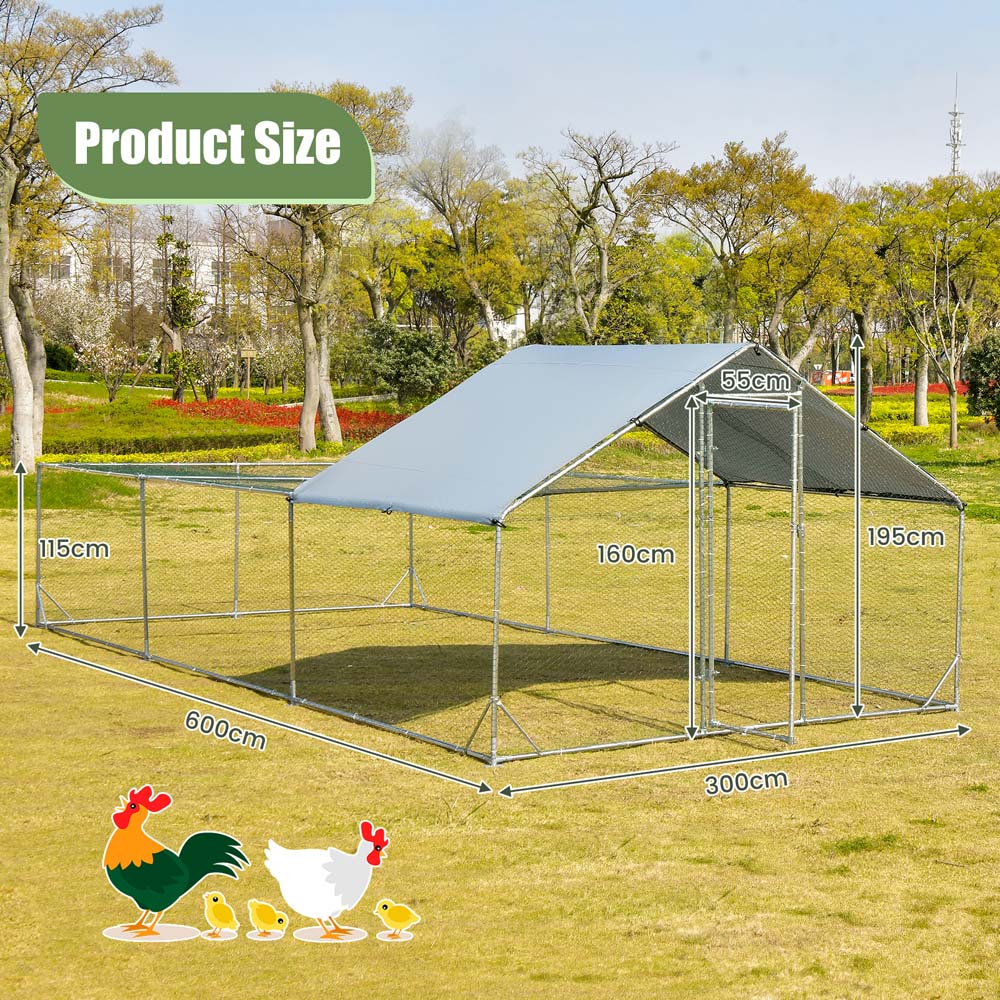 Costway Metal Walk In Chicken Coop with Cover 195 x 300 x 600cm Image 9