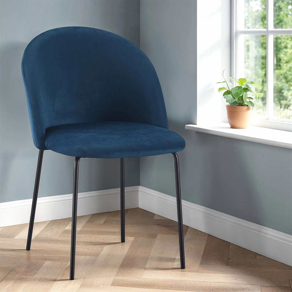 Seconique Boston Set of 4 Sapphire Blue Velvet Dining Chair Image 8