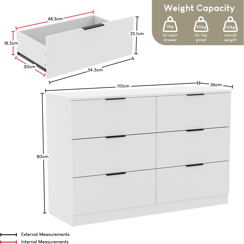 VIDA DESIGNS Trega 6 Drawer White Chest of Drawers Image 9