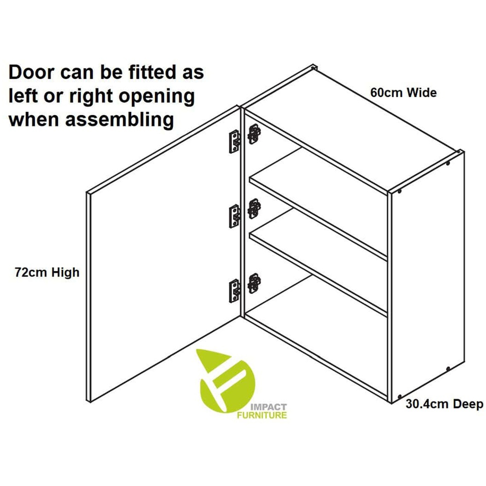 Impact Furniture Ella Single Door White High Gloss Freestanding Kitchen Wall Cabinet Unit 600mm Image 4