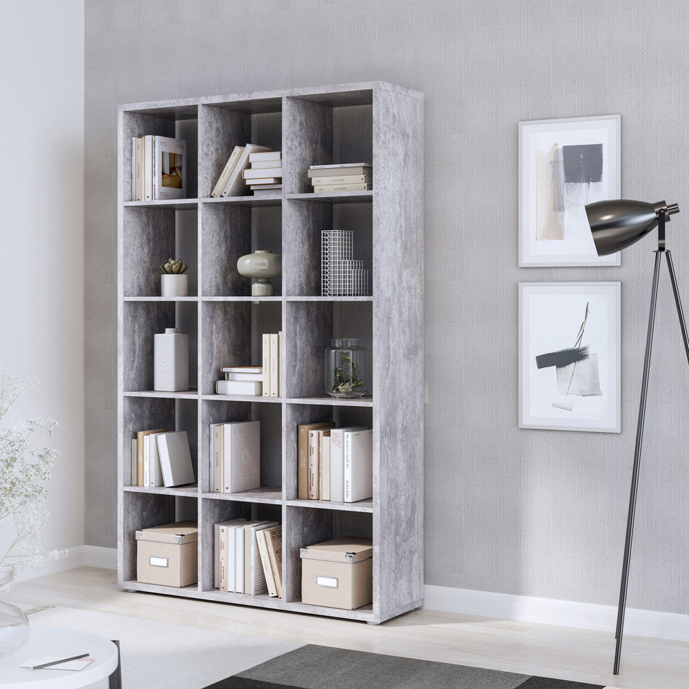 Florence Mauro Multi Shelf Concrete Grey Bookshelf Image 1