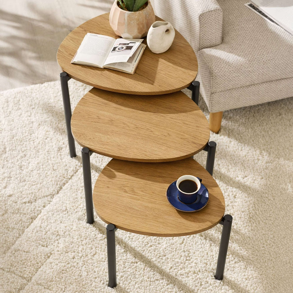 Julian Bowen Lorette Oak Effect Teardrop Nest of Tables Set of 3 Image 5