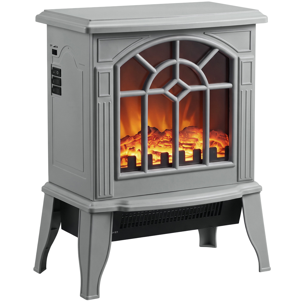 HOMCOM Grey Freestanding Electric Fireplace Log Burner with LED Flame Effect Image 1