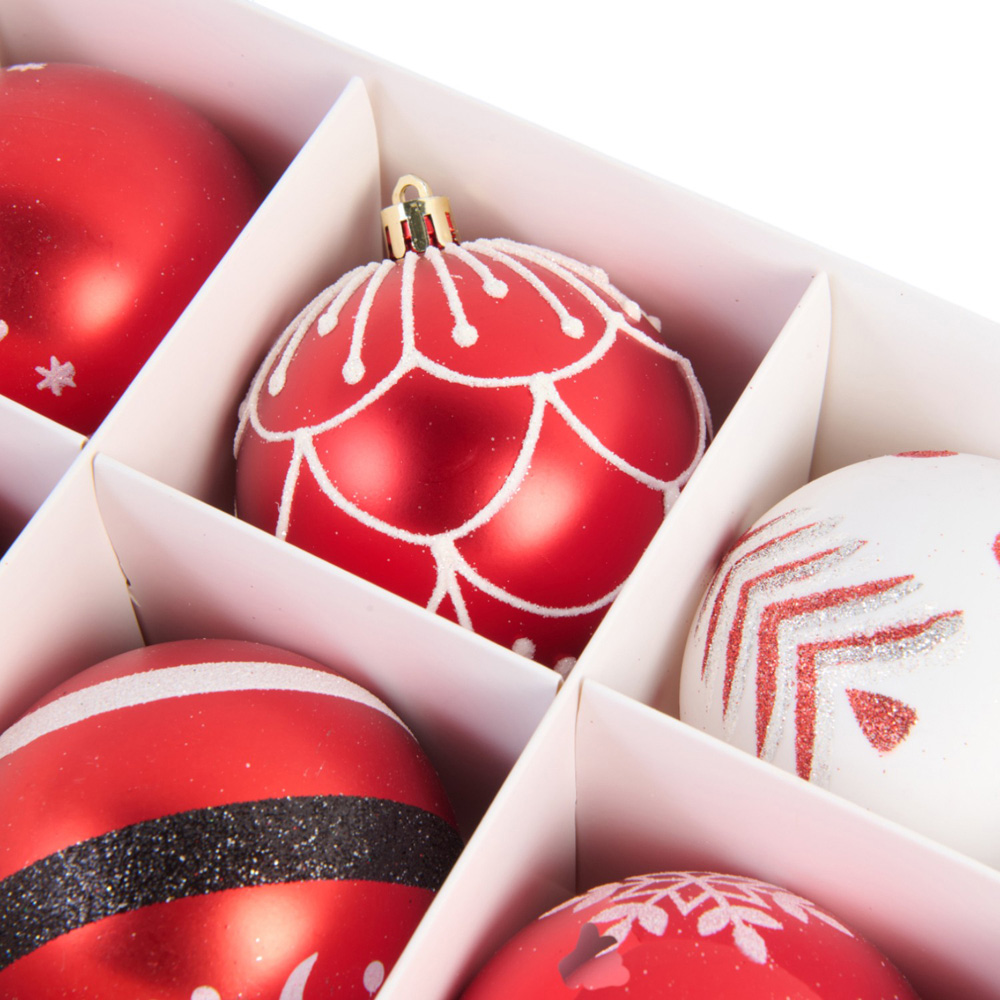 Pack of 16 Whimsical Red and White Baubles - Red Image 4