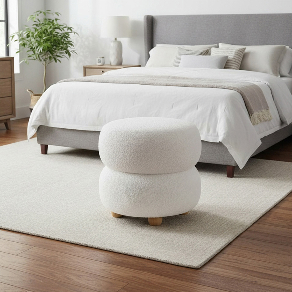 Living and Home Beige Teddy Fleece Round Footstool Image 8