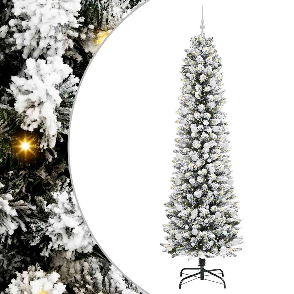 vidaXL Pre-Lit Warm White LED and White Baubles White Artificial Christmas Tree with Stand 8ft Image 2