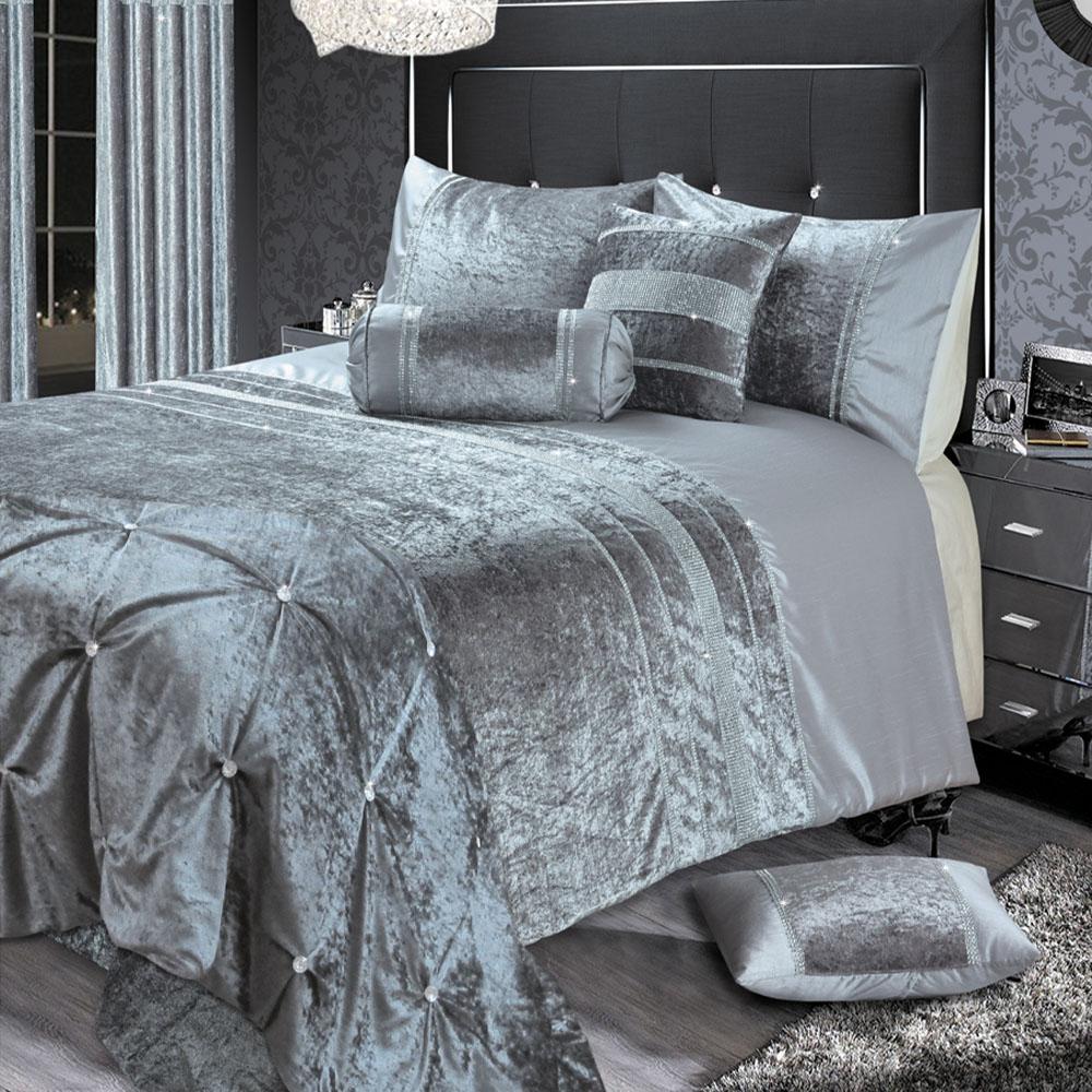 Intimates Rienzo Super King Size Silver Diamante Duvet Set Image 1