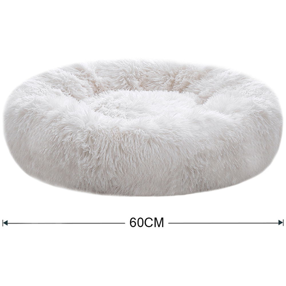 H&O Direct White Plush Donut Shaped Pet Bed Image 3