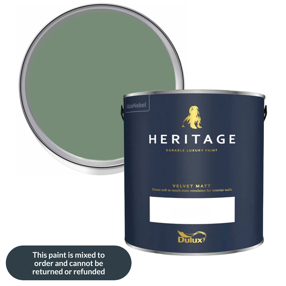 Dulux Heritage Walls and Ceilings DH Grass Green Velvet Matt Emulsion Paint 2.5L Image 1
