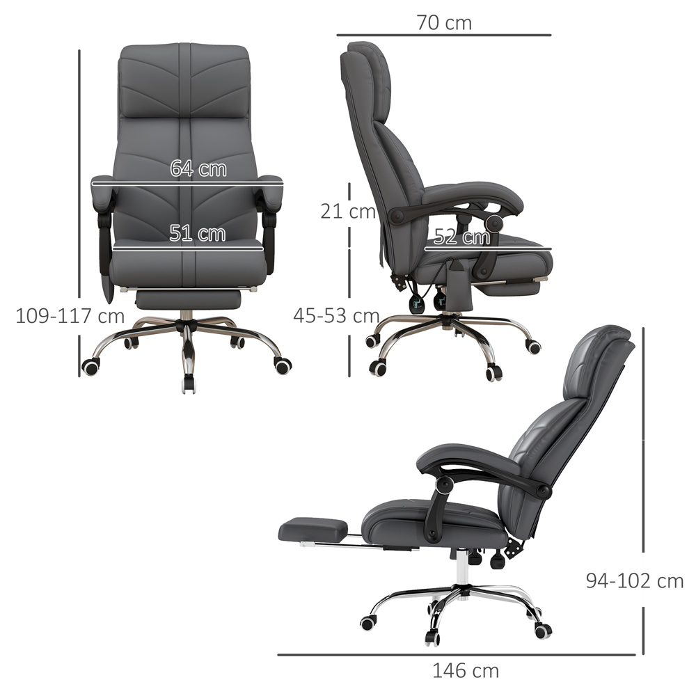Portland Grey PU Leather Vibration Massage and Heat Office Chair with Footrest Image 9