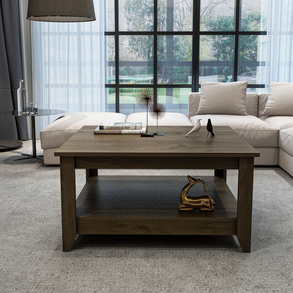 Decorotika Lea Single Shelf Walnut Coffee Table Image 6