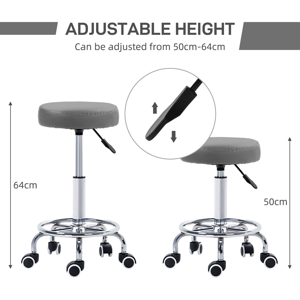 Portland Grey PU leather Round Adjustable Salon Stool Image 8