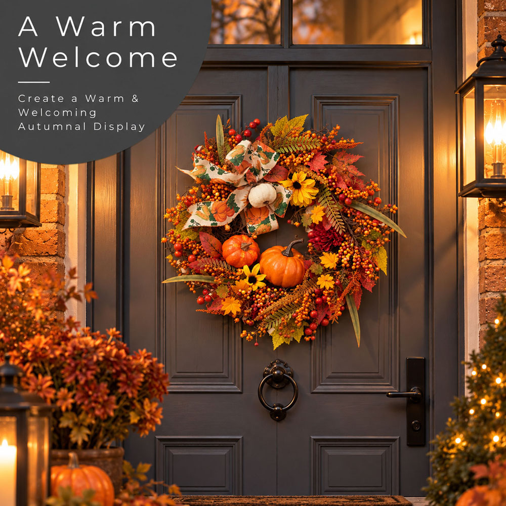 Neo Yellow Artificial Autumn Wreath with Pumpkins and Sunflowers 50cm Image 4
