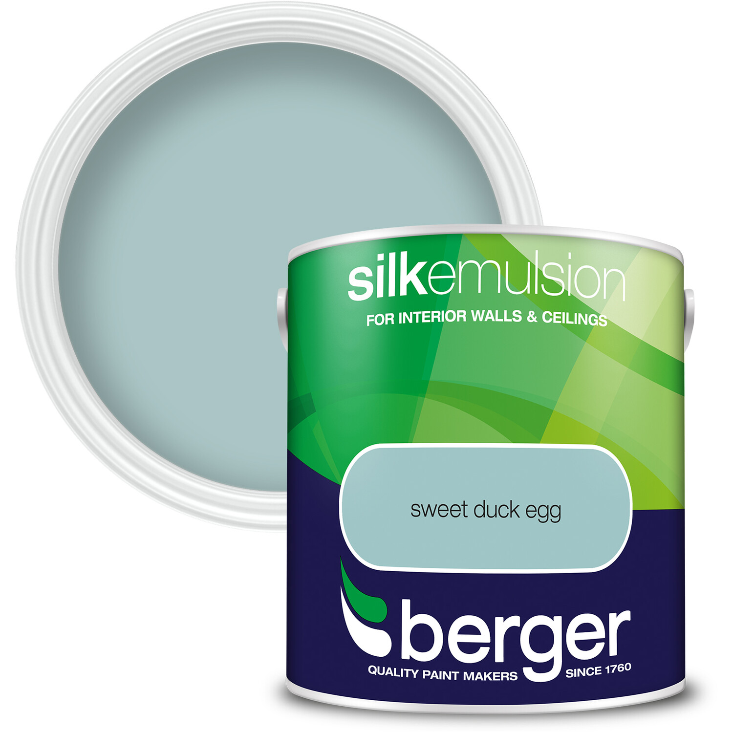 Berger Walls & Ceilings Sweet Duck Egg Silk Emulsion Paint 2.5L Image 1