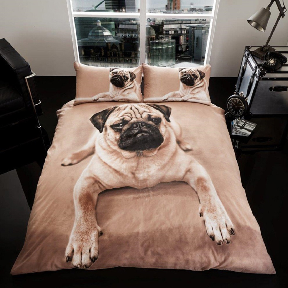 Smart Living King Size 3D Pug Print Duvet Cover Set Image 1