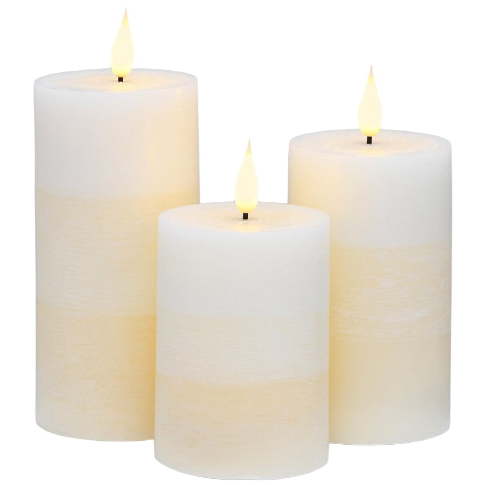 Set of 3 Vanilla Oatmeal Scented Ombre LED Candles Cream and White Image 1