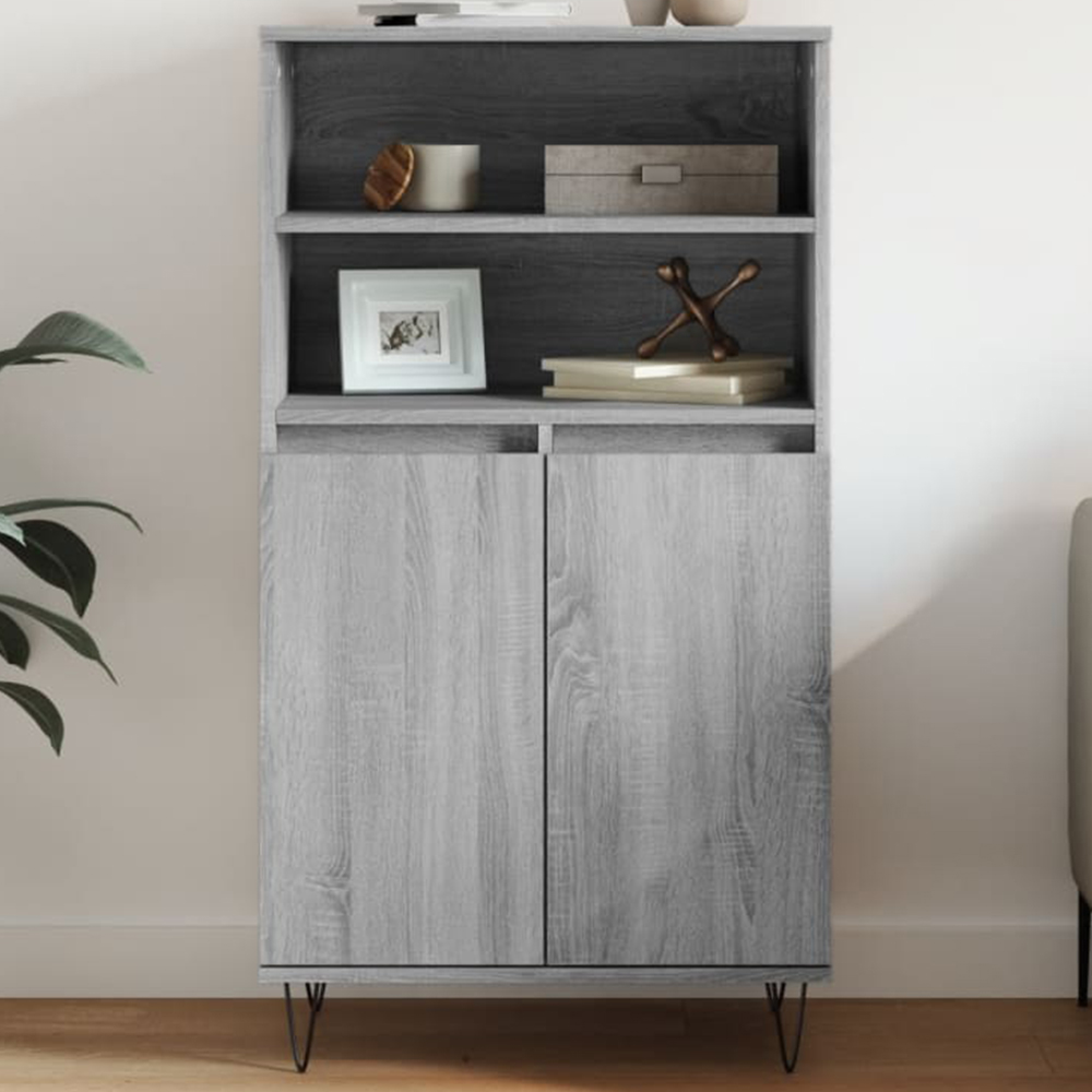 vidaXL 2 Door 2 Shelf Grey Sonoma Highboard Image 1
