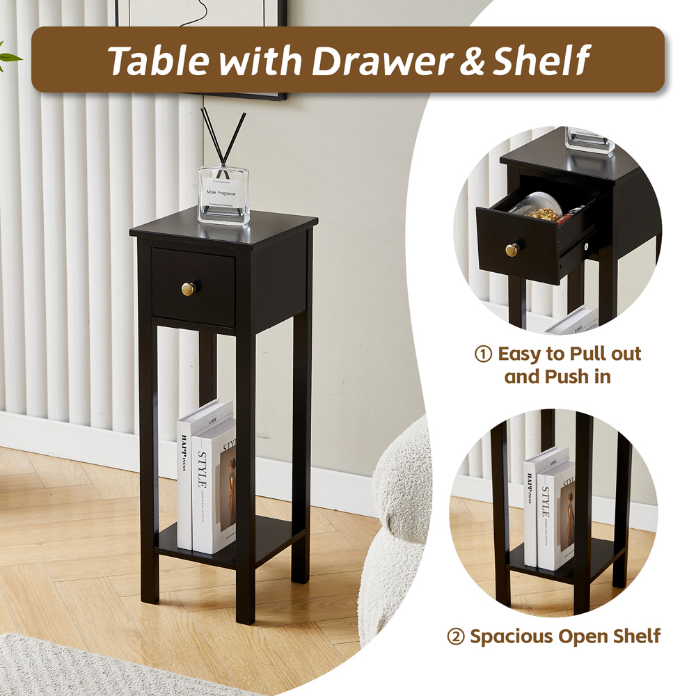 Brooklyn Amelia Single Drawer Single Shelf Black Solid Wooden Bedside Table Image 4