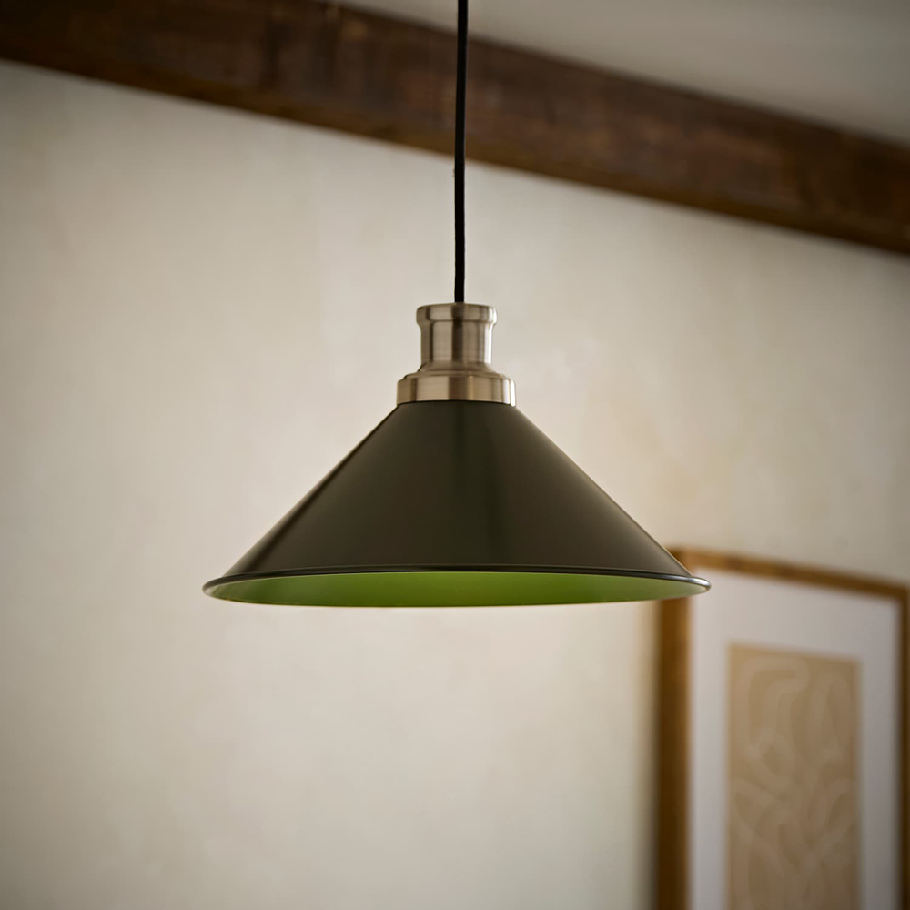 ValueLights Forest Green Tapered Metal Shade with Rolled Edge and Metallic Fitting Image 6
