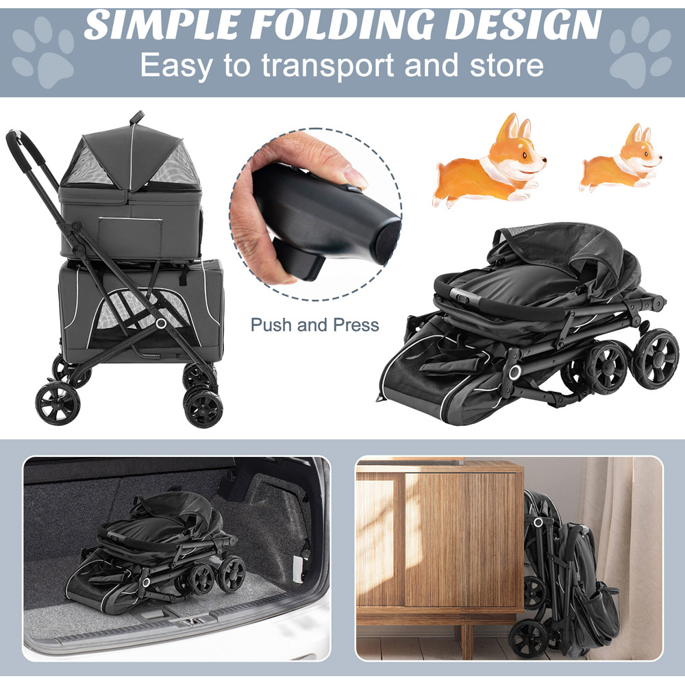 Costway Grey Foldable Double Pet Stroller Image 6