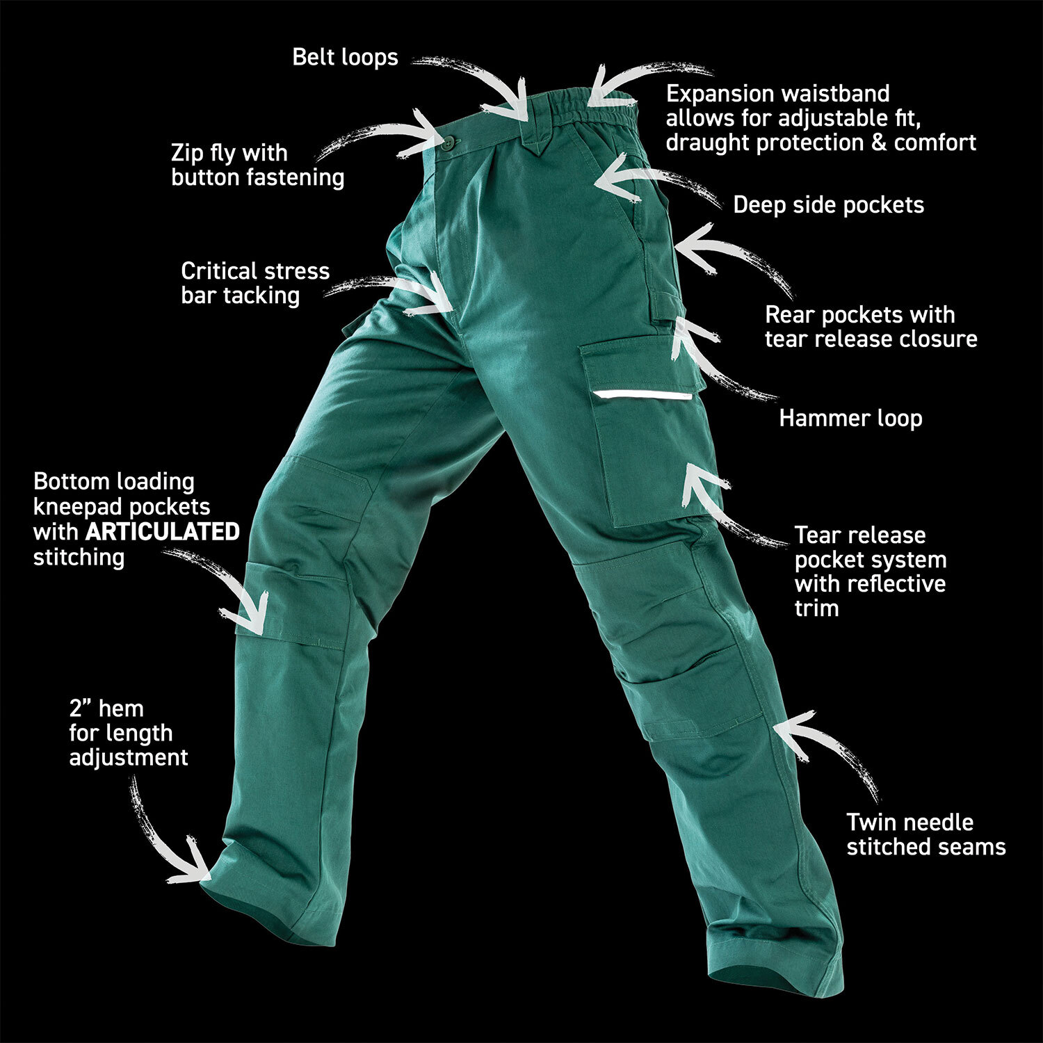 Work-Guard Black 34R Result Action Trousers Image 4