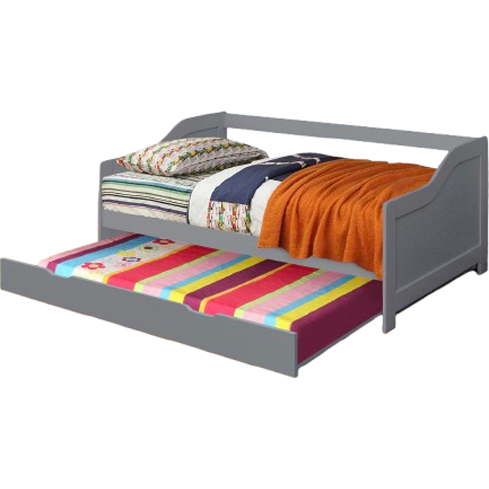 Comfy Living Single Grey Wooden Bed with Trundle Image 2
